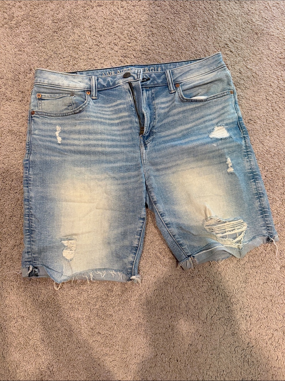 American Eagle Outfitters Light Blue Distressed Denim Shorts - Men's